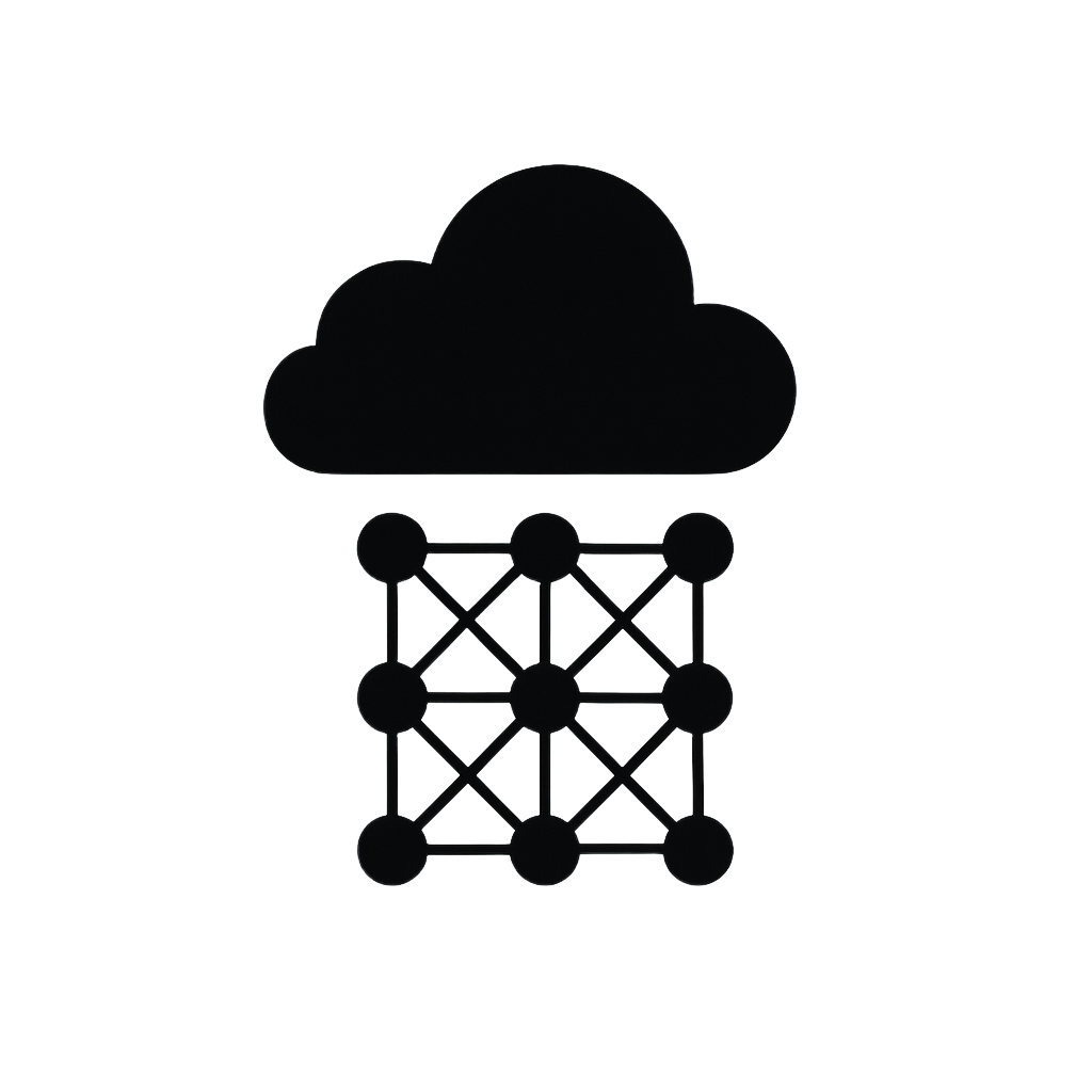 Scalable Cloud Compute - Cloud icon over atomic lattice network